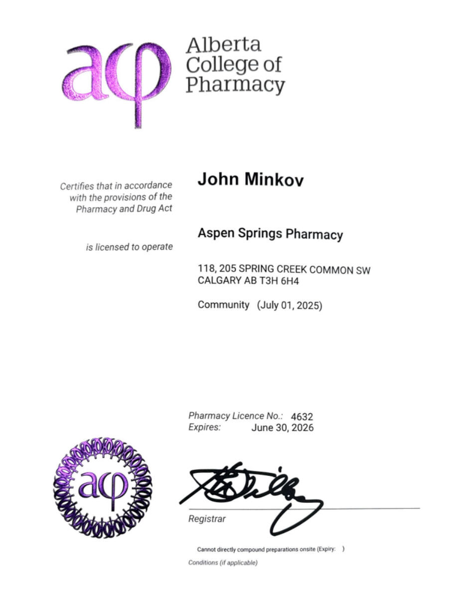 Gourlay's Clinic Pharmacy license document